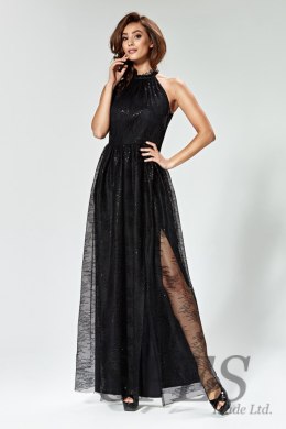 Sukienka Kreszowana sukienka maxi ze stójką 1761 Black - Marselini