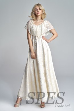 Sukienka maxi z falbaną w delikatny wzór 1874 Beige - Marselini