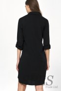 Sukienka Czarna sukienka oversize z podwijanym rękawem S226 Black - Nife