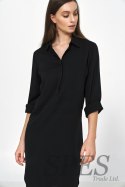 Sukienka Czarna sukienka oversize z podwijanym rękawem S226 Black - Nife