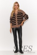 Sweter Damski Model S139 Cappuccino/Black - Makadamia