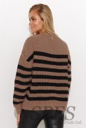 Sweter Damski Model S139 Cappuccino/Black - Makadamia