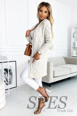 Sweter Kardigan Model 491-1 Beige Warkocz - Numoco